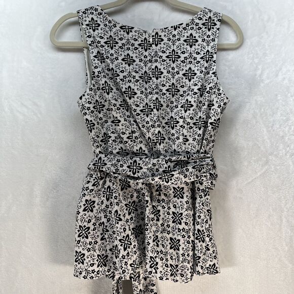 Boden Floral Linen Blend Vneck Wrap Top Women’s Sz 6 Black White Classic - Picture 8 of 9